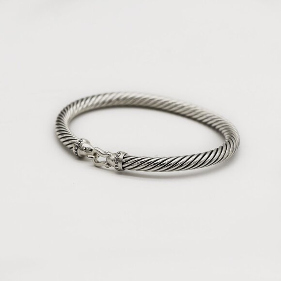 David Yurman 925 Silver and Diamonds Cable Hook Buckle Bangle Bracelet - Picture 2 of 7